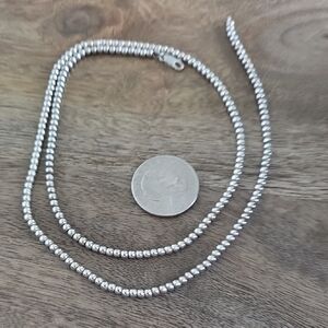 FAS 925 3 mm Beaded Necklace, Sterling Silver Necklace, Ball Bead Necklace